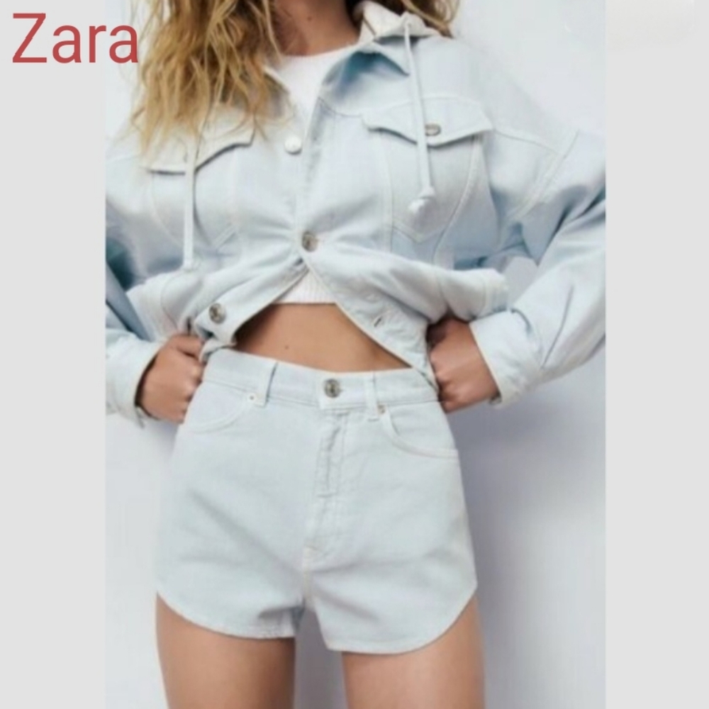 ZARA HI RISE CURVED HEM SHORTS DENIM NWT